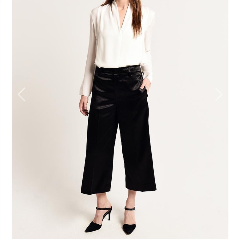 Vince black metallic satin crop wide pants sz 0
